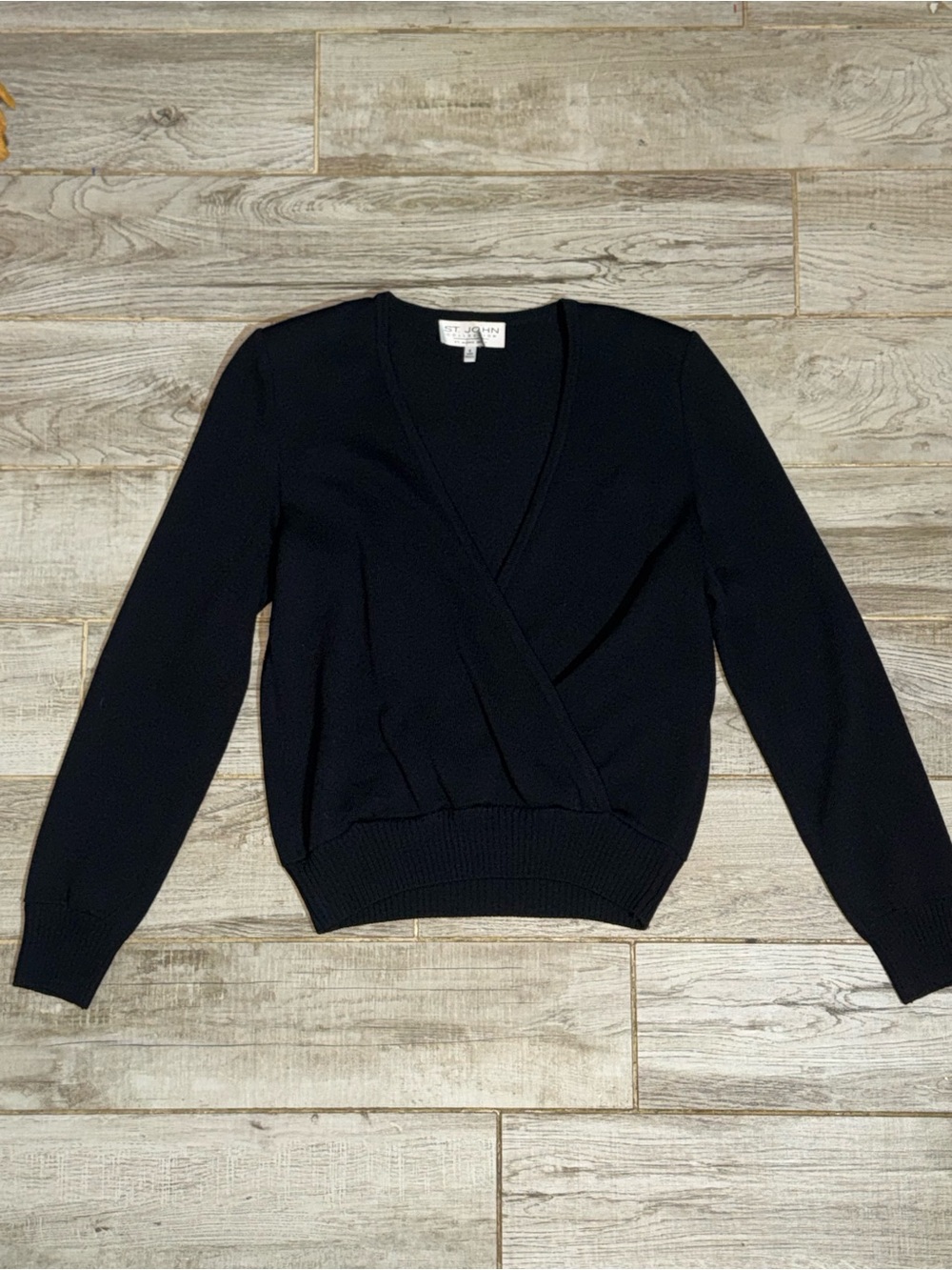 St. John Black Wrap-Front Sweater
